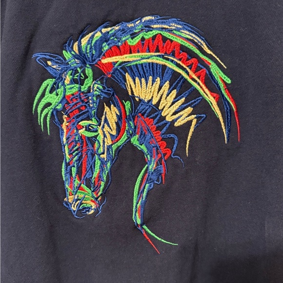 Vintage Enza Embroidered‎ Horse Equine Sweatshirt Size XL Full Zip Blue Pockets - Picture 3 of 8